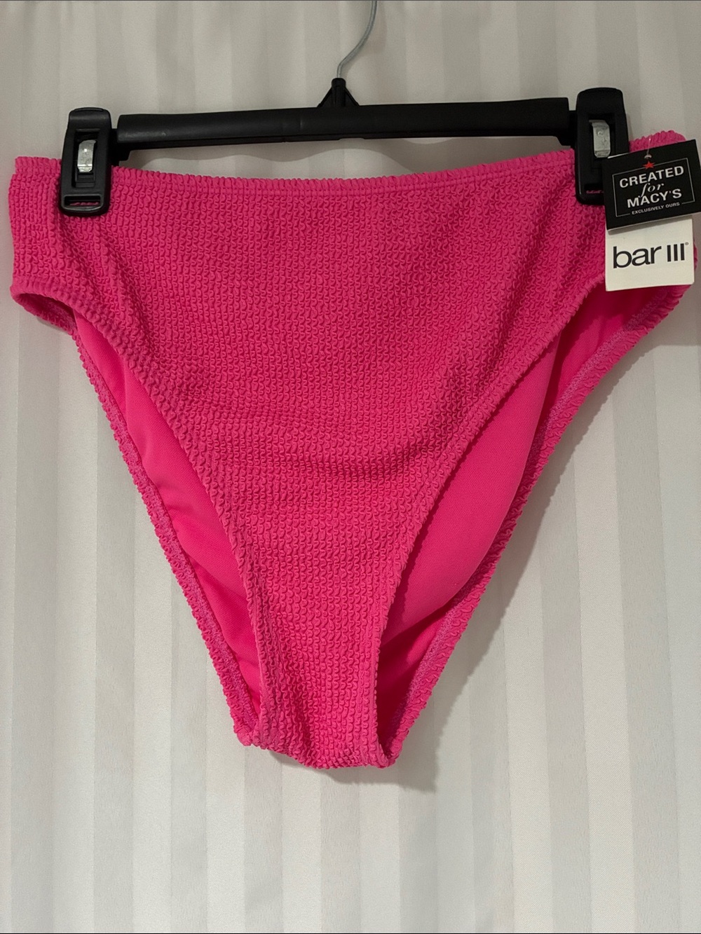 Bar III Bright Hot Pink Textured Bikini Bottom
